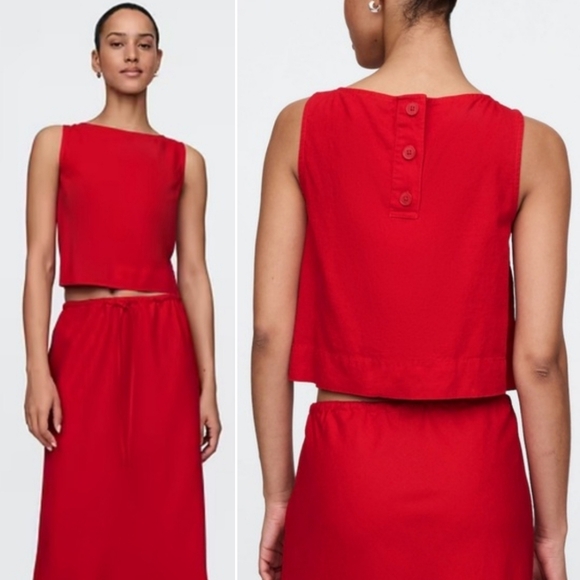 GAP Tops - 🆕️ Gap Linen Blend Crop Shell Tank Top in Tomato Sauce Red